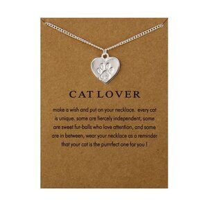 Silver "Cat Lover" Heart Paw Carded Pendant Necklace